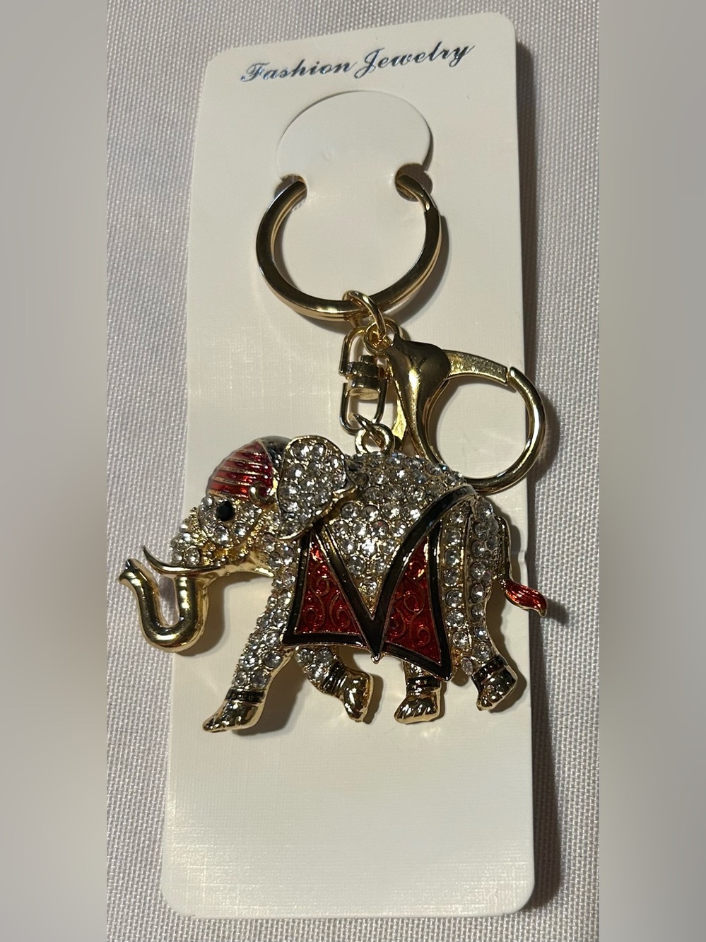Fashion Jewelry Gold-Tone Elephant Keychain with Red Accents